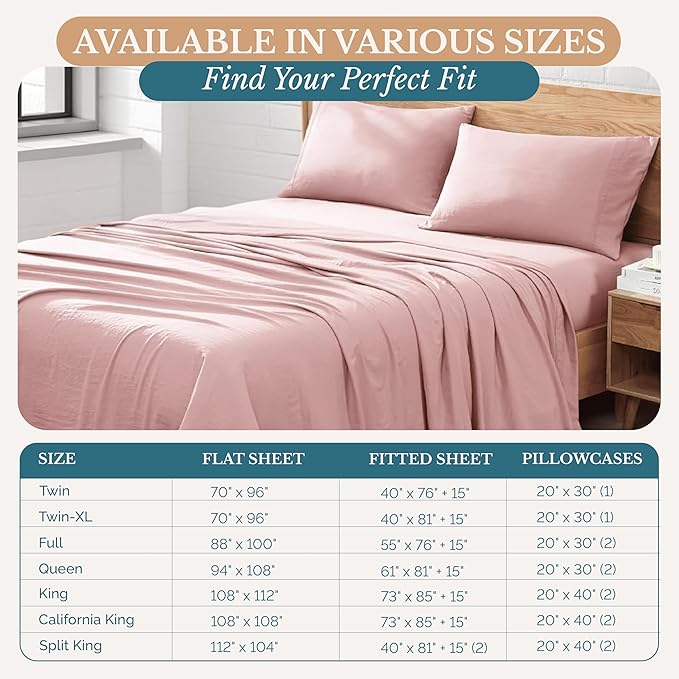 Casa Platino Bedding Sheets and Pillowcases, Pre-Washed Ultra Soft & Breathable Full Bed Sheets Set, Hydro-Brushed Microfiber Cooling Full Size Sheet Set, Deep Pockets - Sepia Rose