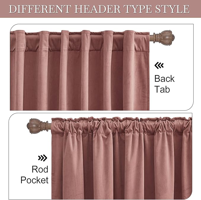 RYB HOME Soft Velvet Curtain for Home Decoration, Room Darkening Window Curtains & Drapes Thermal Insluated Noise Reuding Vertical Shade for Sliding Door Home Office, W52 x L84 inch, Wild Rose, 2 Pcs