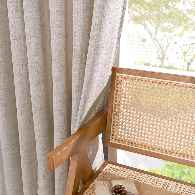 YoungsTex Natural Linen Curtains 63 Inches Long for Living Room, Beige Light Filtering Drapes Semi Sheer Textured with Bronze Grommet Privacy for Bedroom, 2 Panels, 42 X 63 Inch