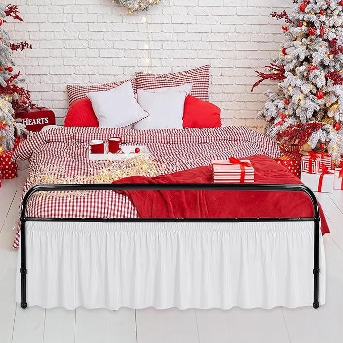 Biscaynebay Wrap Around Bed Skirts with Split Corners for Queen Beds 16" Drop, White Elastic Dust Ruffles Adjustable Easy Fit Wrinkle & Fade Resistant Silky Luxurious Fabric Machine Washable