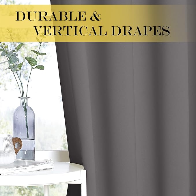 NICETOWN Blackout Bedroom Curtain 63 inch Long - Grommet Room Darkening Thermal Insulated Sound Reducing Solid Vertical Drape for Nursery/Living Room (1 Panel, 46 x 63 Inch, Grey)
