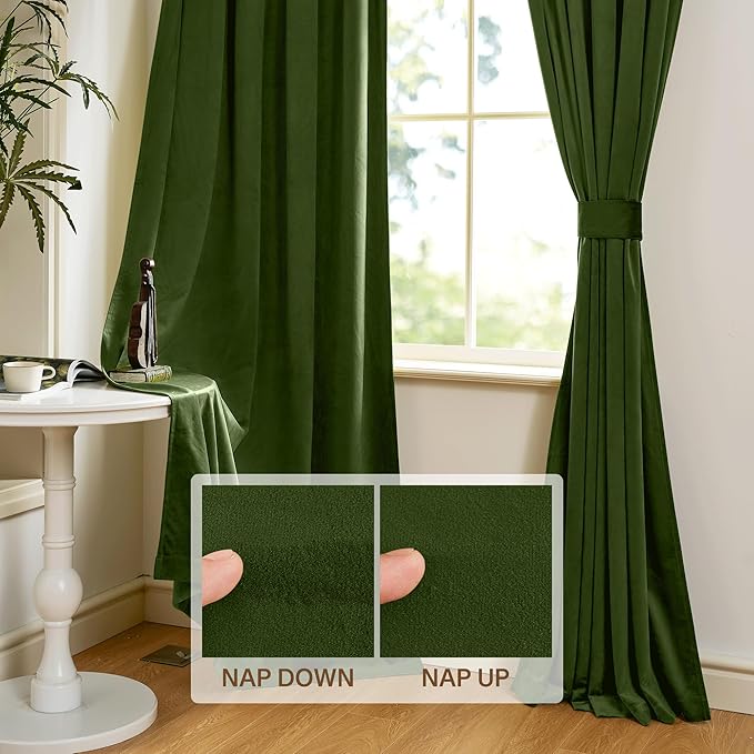 StangH Moss Green Christmas Holiday Curtains - Cozy Velvet Window Drapes for Bedroom, Soft Privacy Thermal Insulated Curtains for Living Room, W52 x L105, 2 Panels