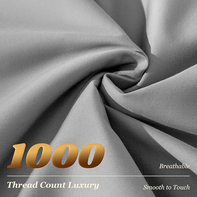 LBRO2M 1000 Thread Count 100% Egyptian Cotton Sheets Set,Queen Size Bed Sheet 4 Piece Sets,Long Staple,16 Inches Deep Pocket,All Season,Bedding Super Soft Comforterble Breathable,Sateen Weave (Grey)
