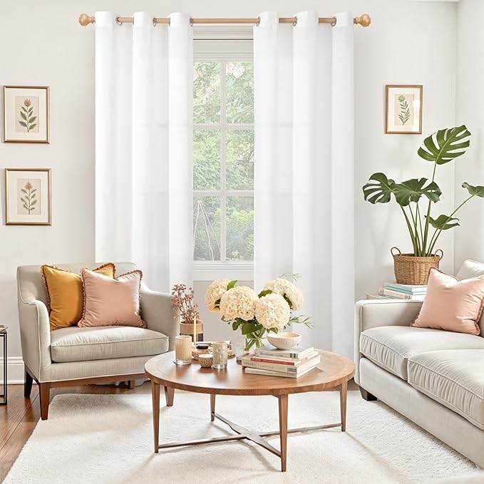 YoungsTex 84 Inch Length White Linen Curtains for Living Room - Textured Semi Sheer Drapes with Grommet Light Filtering for Bedroom Dining Room Lightweight, 2 Panels, 42 X 84 Inch