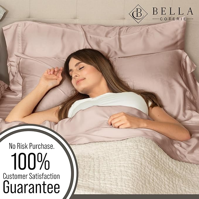 Bella Coterie Luxury Bamboo Viscose Cal King Size Sheet Set | 100% Organically Grown | Ultra Soft | Cooling for Hot Sleepers | 18" Deep Pocket [Dusty Rose]