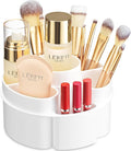 Masirs Small Rotating Makeup Organizer - Mini Yet Spacious Cosmetic Storage Solution with Multiple Compartments - The Perfect Spinning Make-Up Caddy for Vanity or Bathroom Counter (Round - White)