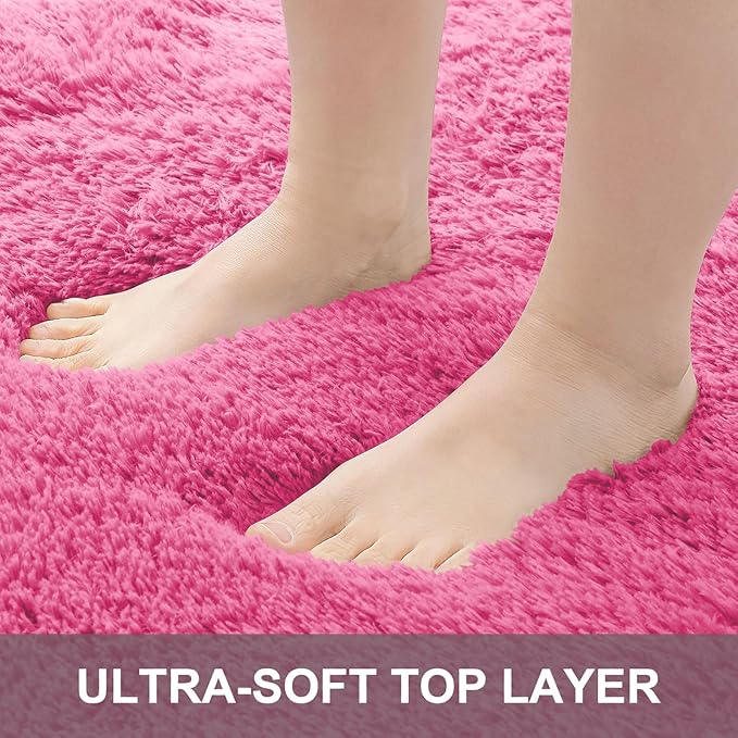 OLANLY 2x8 Machine Washable Runner Rugs for Hallway, Soft Fluffy Shaggy Bedside Rugs for Bedroom, Living Room, Indoor Floor Carpet for Kids Girls Boys, Nursery Rooms, Home Decor Aesthetic, Hot Pink