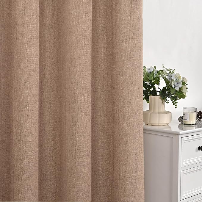 YoungsTex 63 Inch Length Mocha Brown Linen Curtains for Living Room Window, Light Filtering Drapes with Grommet Semi Sheer Rustic for Bedroom, 2 Panels, 52 X 63 Inch