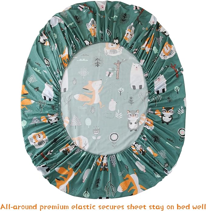 JSD Green Forest Animals Kids Sheet Set Full Size, 4 Piece Woodland Printed Microfiber Bed Sheets Deep Pocket