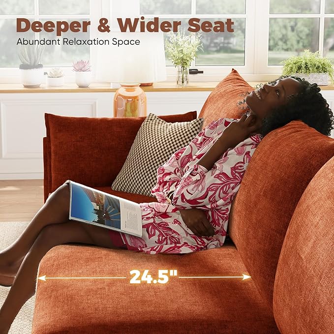 ABCASA 135.5" Oversized Modular Sectional Sofa, L Shaped Convertible Couch with Movable Ottoman, 5 Seat Corner Couches for Living Room Deep Seat Terracotta Orange Chenille