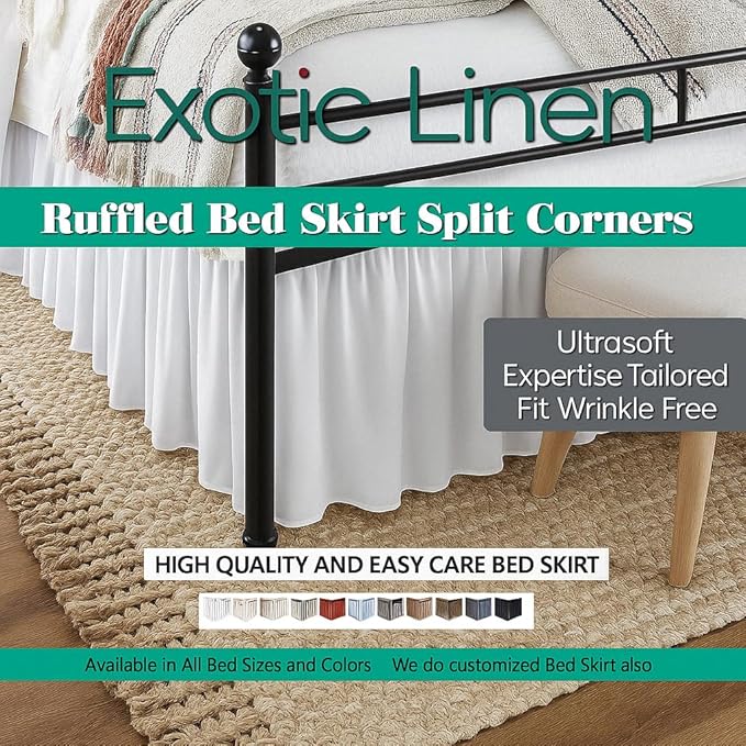 Ruffled Bed Skirt Split Corners with Platform, Tailored Fit Hotel Quality Wrinkle Free Ultra-Soft Microfiber Dust Ruffle, Upto 10 Inch Drop, Full, Navy Blue