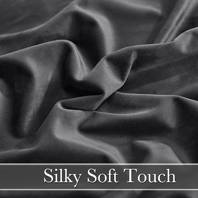 RYB Home Velvet Curtains for Living Room - Extra Long Luxury Back Tap Window Drapes Room Darkening Thermal Insulated Panels for Bedroom Home Office, Grey, W52 x L120 inches, 2 Pieces