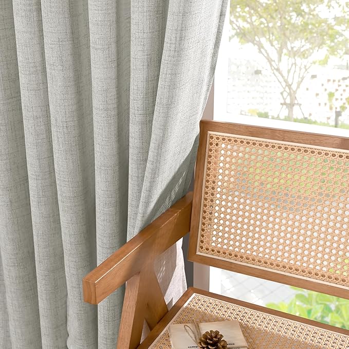 YoungsTex Linen Curtains 54 Inch Length Light Grey Textured Curtains with Bronze Grommet Light Filtering Drapes for Living Room Bedroom, 52 x 54 Inch, 2 Panels