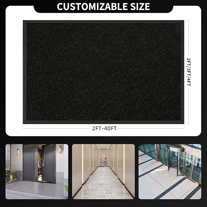 2ft x 23ft Front Door Mat Indoor Outdoor Entrance, Commercial Heavy Duty Entryway Matt, Non-Slip Rubber Backing Low Profile Doormat, Waterproof Dirt Trapper Welcome Mat for High Traffic Area