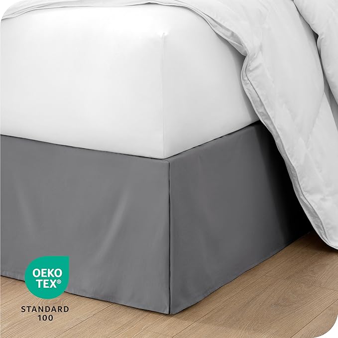 Bare Home Queen Bed Skirt - 15-Inch Tailored Drop Easy Fit - Bed Skirt for Beds - Center & Corner Pleats (Queen, Grey)