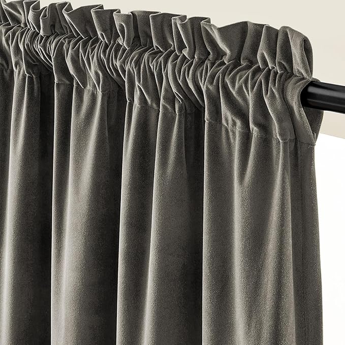 Lazzzy Velvet Blackout Curtains Thermal Insulated Room Window Drapes Super Soft Luxury Curtains for Living Room Bedroom Rod Pocket 2 Panels, Grey, 52" W x 108" L