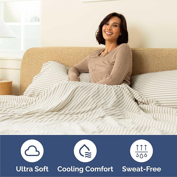 Queen 6 Piece Sheet Set - Cooling, Comfy & Breathable - Hotel Luxury Bedding, Includes Fitted Sheet for Women, Men, Kids & Teens - 1 Flat, 1 Fitted Sheet, 4 Pillowcases w/Deep Pockets - Beige Stripes