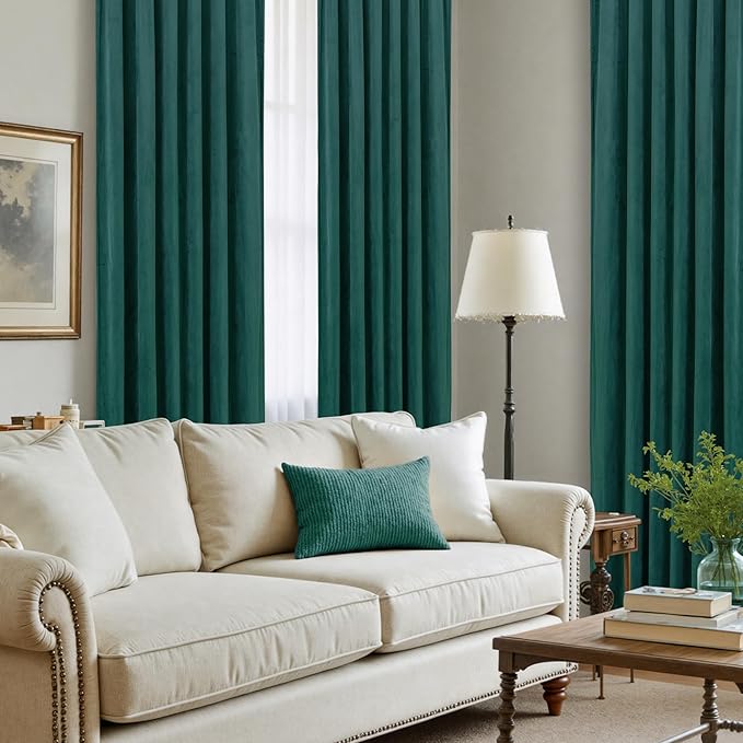 LAMIT Teal Velvet Curtains 72 Inch Length for Living Room, Soft Thermal Insulated Panels Room Darkeing Back Tab and Rod Pocket Christmas Drapes for Bedroom/Party/Hotel Hall, 2 Panels, 52 x 72 Inch