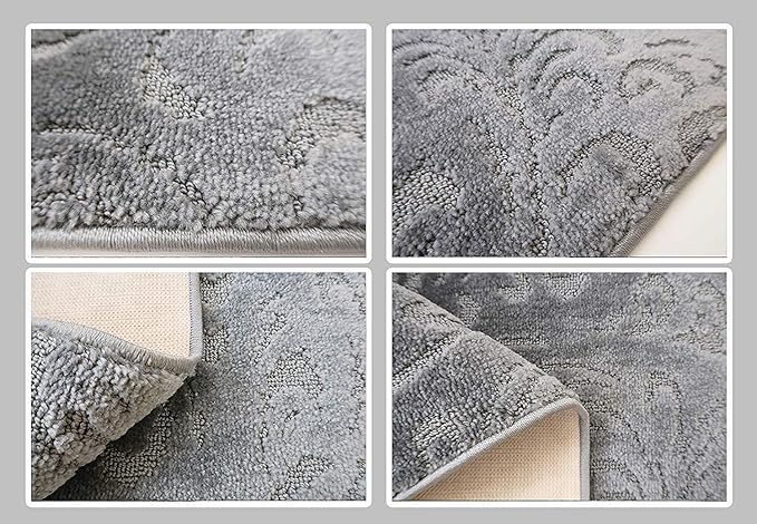 Custom Length Hallway Runner Rug,Slip Resistant,Floral Grey, 26 Inch X 9 feet, Sold and Priced Per Foot
