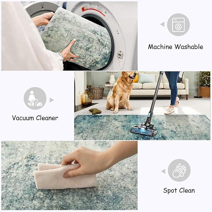 Lahome Modern Abstract Area Rug 5x7 Rugs for Living Room, Washable Accent Bedroom Rug Low Pile Non-Slip, Indoor Floor Contemporary Carpet for Kitchen Bathroom Laundry,Blue/Grey