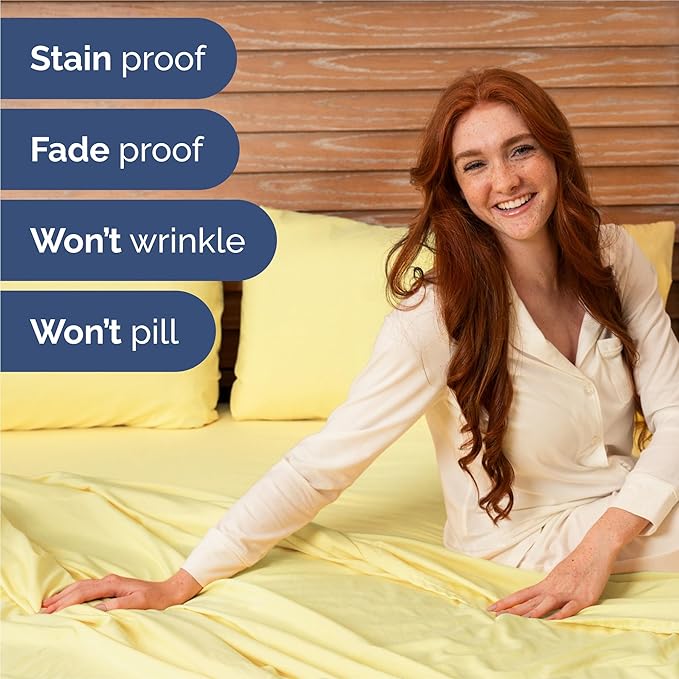 Split King 7 Piece Sheet Set - Cooling & Breathable - Hotel Luxury Bedding, Includes Fitted Sheets for Women, Men, Kids and Teens - 1 Flat, 2 Fitted Sheets, 4 Pillowcases with Deep Pockets - Yellow
