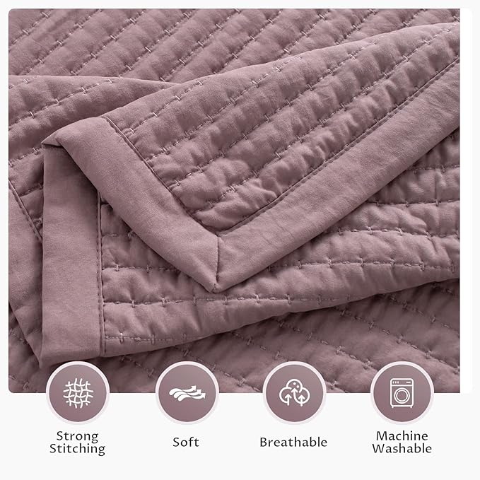 KASENTEX King Quilt Set 104"x90" – Soft Washed 3-Layer Lightweight Bedspread, Minimalist Nordic Design, All-Season Spring & Summer Quilt Set (1 Quilt + 2 Pillow Shams),Twilight Mauve Purple