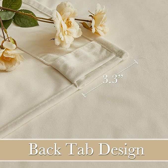 RYB Home Beige Velvet Curtains 96 inches Length - Heavy Duty Back Tab Decorative Window Drapes Privacy Room Darkening Covering for Living Room Playroom, Width 52 x Length 96 inch, Beige, 2 Panels