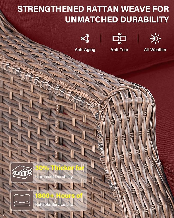 Belord Luxury 6-inch Thick Cushion Patio Furniture Set - Outdoor Swivel Rocker Glider Chairs Set of 4 with Glass Top Side Table, All-Weather Wicker Patio Conversation Set for Deck Balcony Sunroom