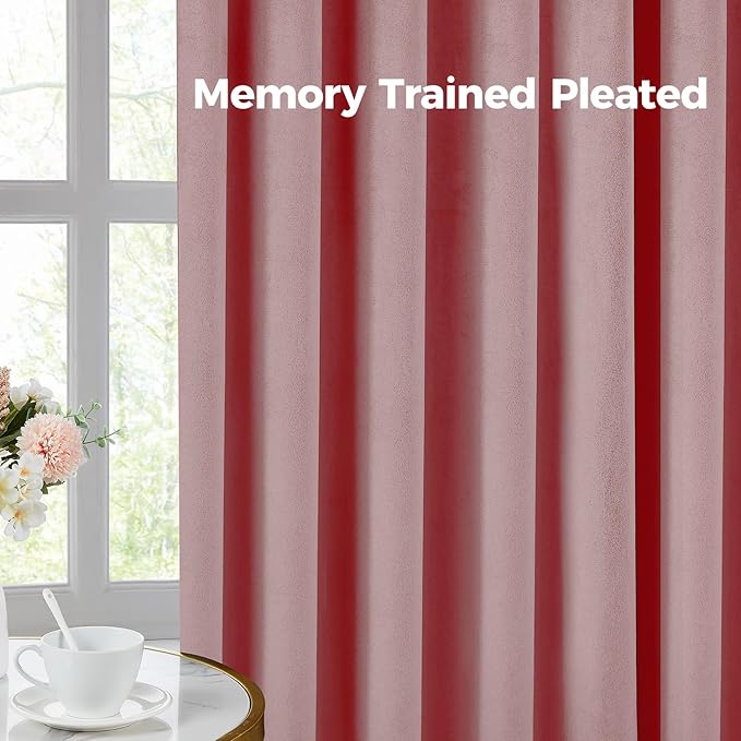 Pinch Pleated 100% Blackout Curtains for Bedroom, Pink Velvet Curtains for Living Room, Black Out Curtain 86 inch Long Room Darkening, Blackout Pinch Pleat Drapes with Hooks 2 Panels