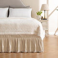 MIYE Wrap Around Ruffled Lace Bed Skirt, Elastic Dust Ruffle with Adjustable Belts, Easy to Put On, Bed Frame Cover, Machine Washable (Tassel Ruffle/Beige, Full/Twin-15 Drop)