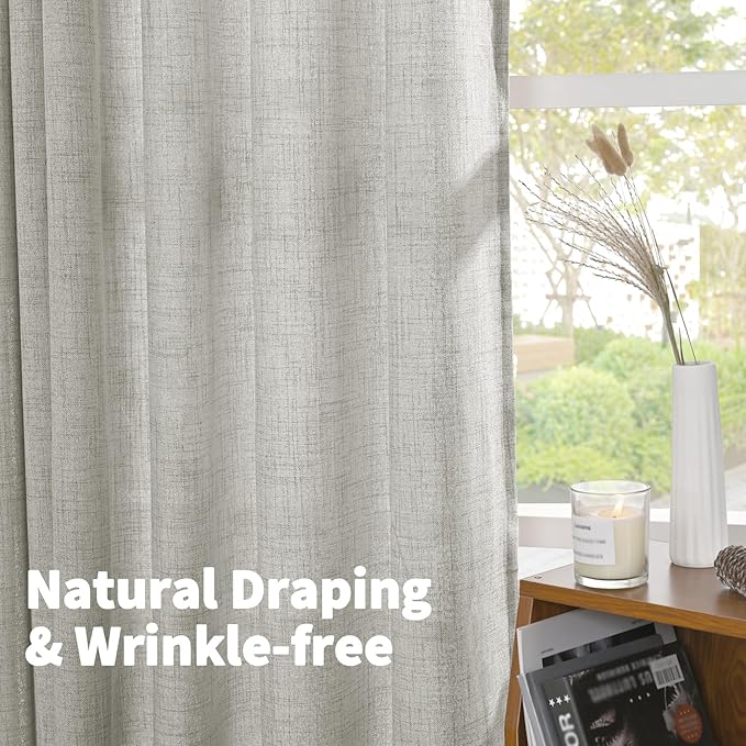 YoungsTex Light Grey Linen Curtains 63 Inches Length for Living Room, Light Filtering Bronze Grommet Textured Window Drapes for Bedroom Dining Room, 2 Panels, 42 X 63 Inch