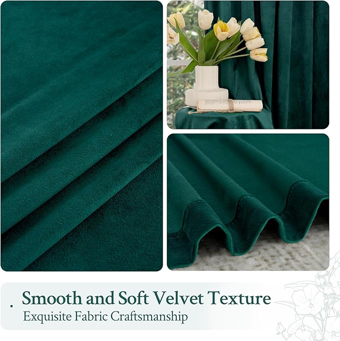 LAMIT Teal Velvet Curtains 108 Inch for Living Room, Luxury Thermal Insulated Room Darkening Panels Soundproof Back Tab and Rod Pocket Christmas Drapes for Bedroom/Hotel Hall, 2 Panels, 52 x 108 Inch