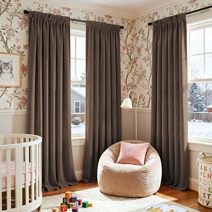 Lazzzy Velvet Blackout Curtains Thermal Insulated Room Window Drapes Super Soft Luxury Curtains for Living Room Bedroom Rod Pocket 2 Panels, Truffle, 52" W x 102" L