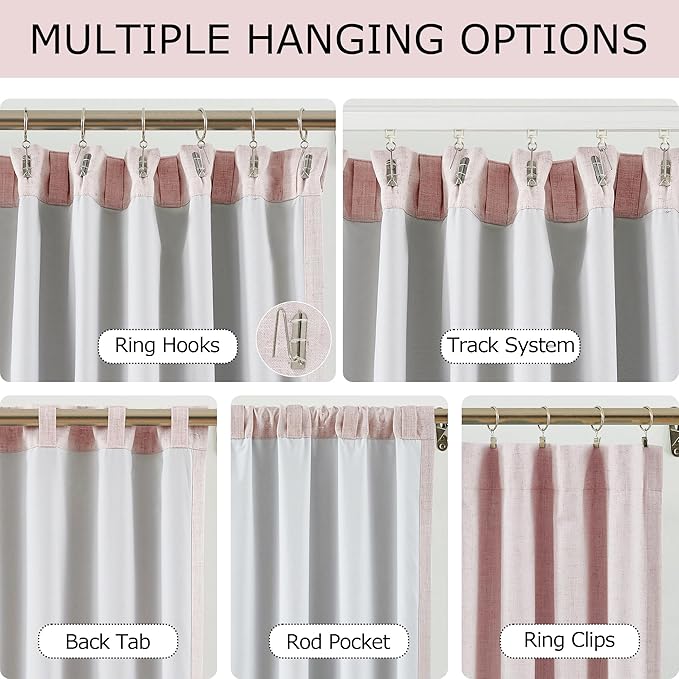 Vision Home Soft Pink Linen Full Blackout Curtains 90 inch Long for Bedroom Living Room Darkening Soundproof Window Panels Thermal Insulated Rod Pocket Back Tab Neutral Drapes 56" Wx90 Lx2