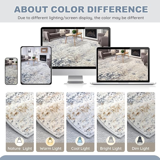 3x10 Washable Runner Rug for Hallway: Soft Neutral Modern Abstract Low Pile Rug Indoor - Carpet for Bedroom Dining Room Kitchen Entryway - Beige Blue
