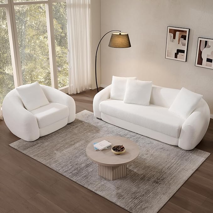 SICOTAS 90.6" Curved Convertible Sofa Couch Bed for Living Room Futon Cloud Boneless Sleeper Sofa Pull Out Floor Couch with Deep Seat Modern 3 Seater Foam Bed No Assembly for Bedroom Apartment, White