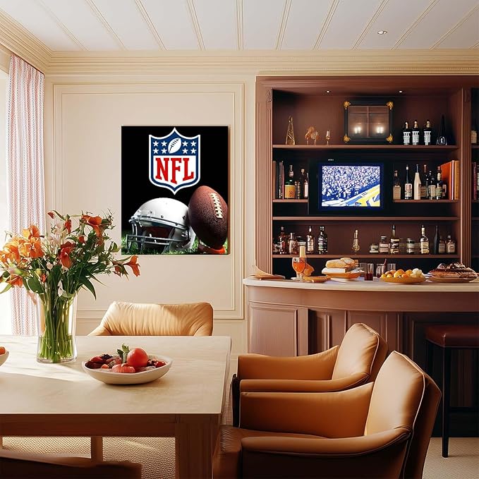 B.B.F MAKE American Football Canvas Wall Art Super Champions Bowl Poster Rugby Oil Painting Canvas Wall Decor Sports Picture Boys Gift Modern Bedroom Living Room Dorm Home Decoration, Framed 16x20inch