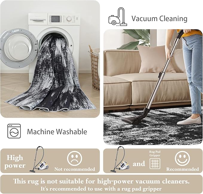 2x3 Washable Area Rug for Entryway：Soft Traditional Printed Area Rug Non-Slip Kitchen Rugs Low-Pile Medallion Indoor Door Mat Small Farmhouse Carpet for Entrance Foyer Bedside Black White 2x3