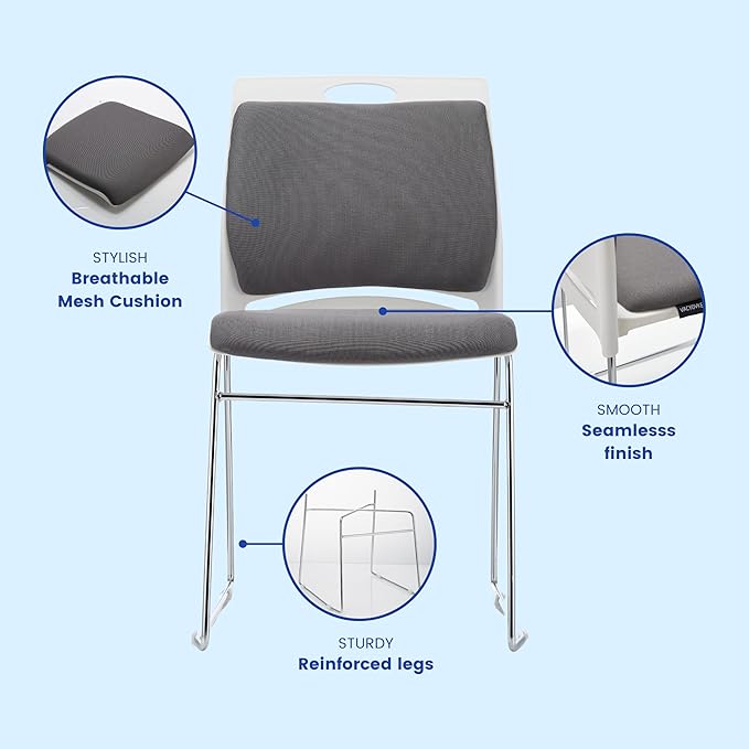 4 Pack Stacking Chairs 1102LB Capacity Home Office Guest Chair Set With Sled Base, Modern Reception Chair for Kitchen, Waiting Room, Multi-Purpose, Break Room, Training, Cafeteria, Gray Color