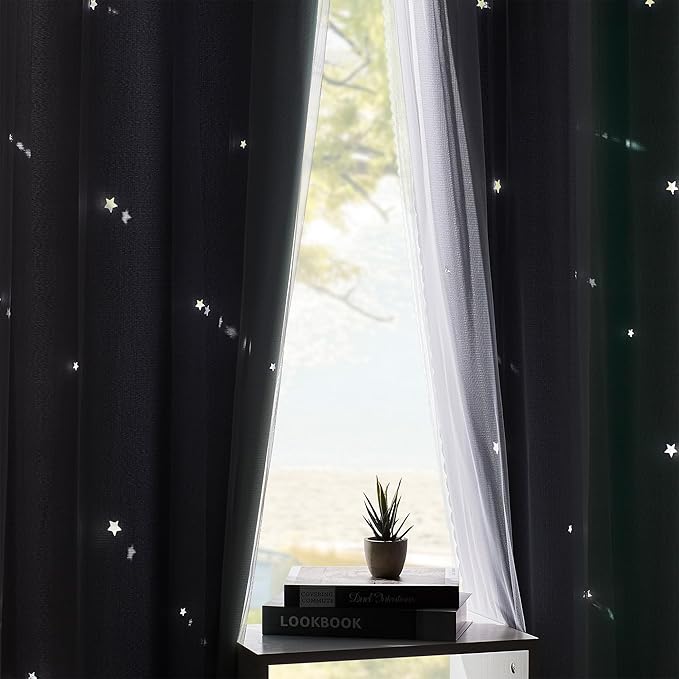 XiDi Rainbow Blackout Curtains for Kids Room, Unicorn Wall Decals, Pink, Green, Grey, 52/72/1