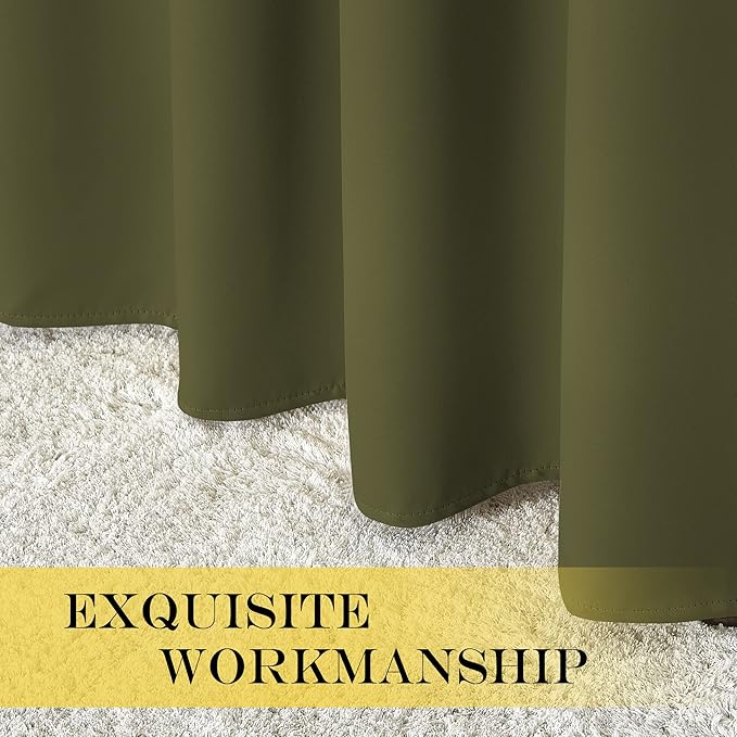 NICETOWN 66 Inch Long Blackout Curtains for Bedroom Living Room, Thermal Insulated Room Darkening Curtains, Light Blocking Blackout Drapes for Bedroom, 66" W x 66" L, 1 Panel, Olive Green