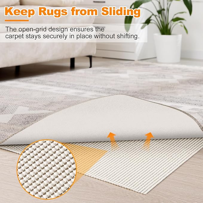 Songrey Non-Slip Rug Pad Round 4 FT, Extra Thick Carpet Pads for Hard Surfaces, Prevents Sliding and Secures Rugs, Provides Floor Protection with Comfort Cushioning