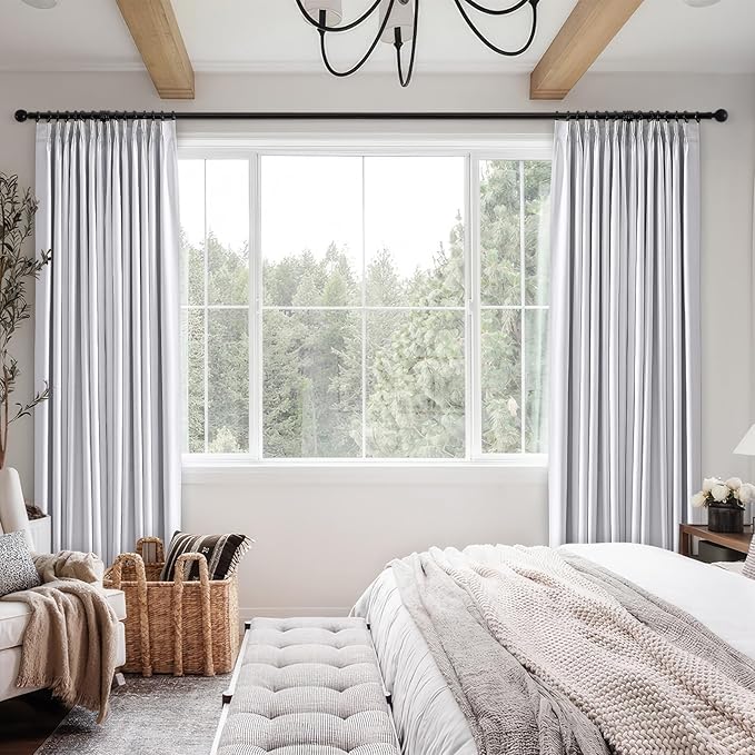 Topfinel White 90 Inches Long Blackout Natural Linen Curtains for Bedroom, Pinch Pleated Sound Blocking Curtains, Decorative Elegant Farmhouse Lined Drapes 2 Panels Set for Living Room Sliding Door