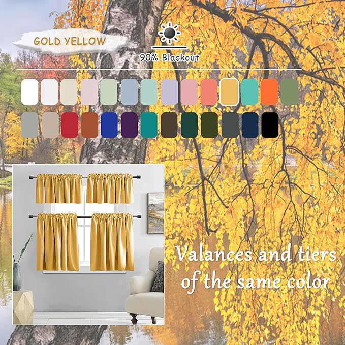 DONREN Gold Yellow Curtains for Bedroom - Thermal Insulated Room Darkening Rod Pocket Curtain Panels (52 W x 96 L,2 Panels)