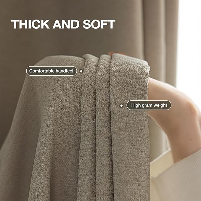100% Blackout Curtains 84 Inch Length 2 Panels Set for Bedroom/Living Room, Grommet Linen-Look Textured Light Blocking Room Darkening Energy Saving Thermal Insulated Drapes (W52xL84, Taupe)