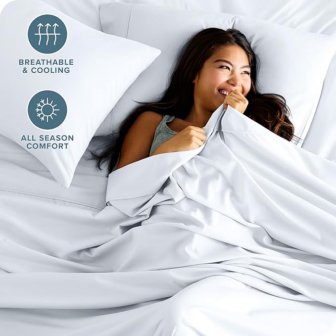 Bare Home Hotel Luxury Twin XL Sheet Set, Extra Soft - 4 Piece Set - Deep Pockets - Easy Fit - Cooling & Breathable - Wrinkle, Fade, Stain Resistant - Includes 2 Pillowcases (Twin XL, White)
