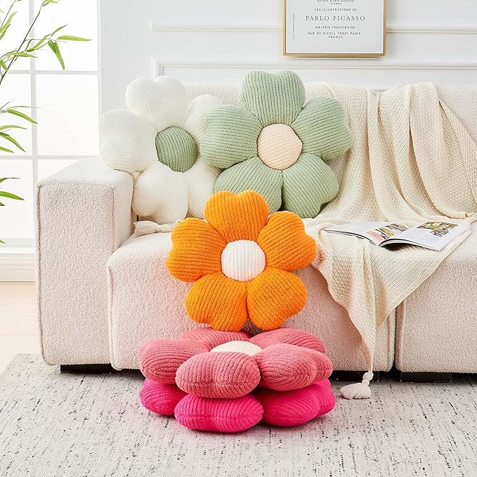Kcvvcr Flower Throw Pillow, Cute Flower Shaped Pillow Decorative Throw Pillow for Bed Couch, Soft Daisy Pillows Floor Seating Cushion Cushions (19.6 Inch Orange)