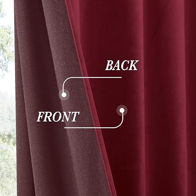 RYB HOME Burgundy Red Velvet Curtains for Christmas Decor, Soft Luxury Backdrops for Studio Theater, Back Tab Design for Bedroom Living Room, 52" W x L120 L, 2 Panels Set