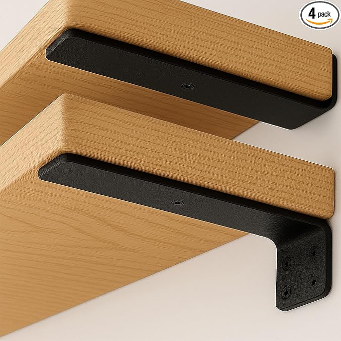 Floating Shelf Bracket 4 Inch of 8 Pack Heavy Duty Shelf Brackets Black Coated Metal L Bracket Wall Shelf Support DIY Brackets with 1/5 Inch Thick and 160 LBS Load Capacity