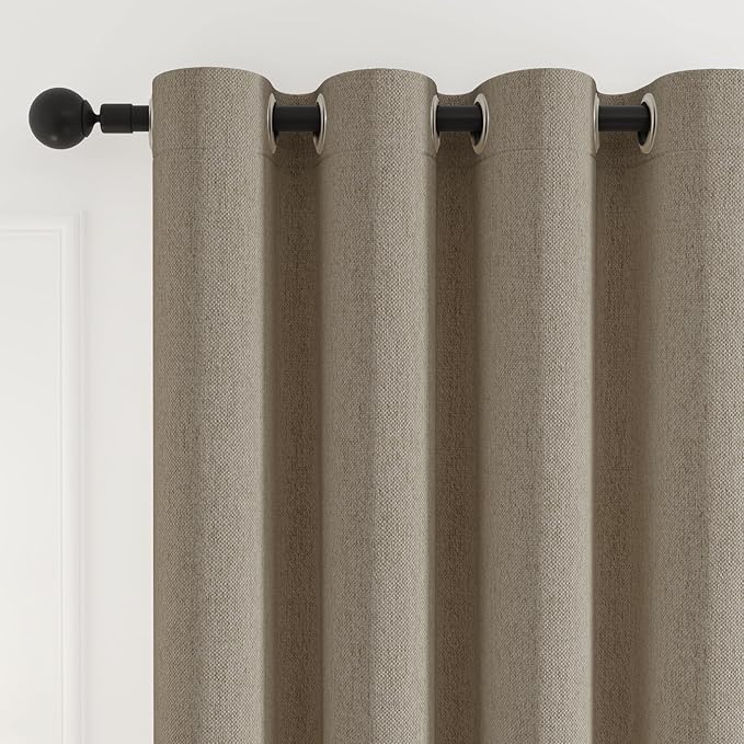 100% Blackout Curtains Thick Soft Curtain 2 Panels Set for Small Bedrooms/Children's Rooms, Linen-Look Textured Full Light Blocking Room Darkening Thermal Insulated Drapes (W52xL54, Taupe)